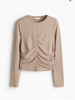 H&M Long Sleeve Ruched Front Top - Taupe
